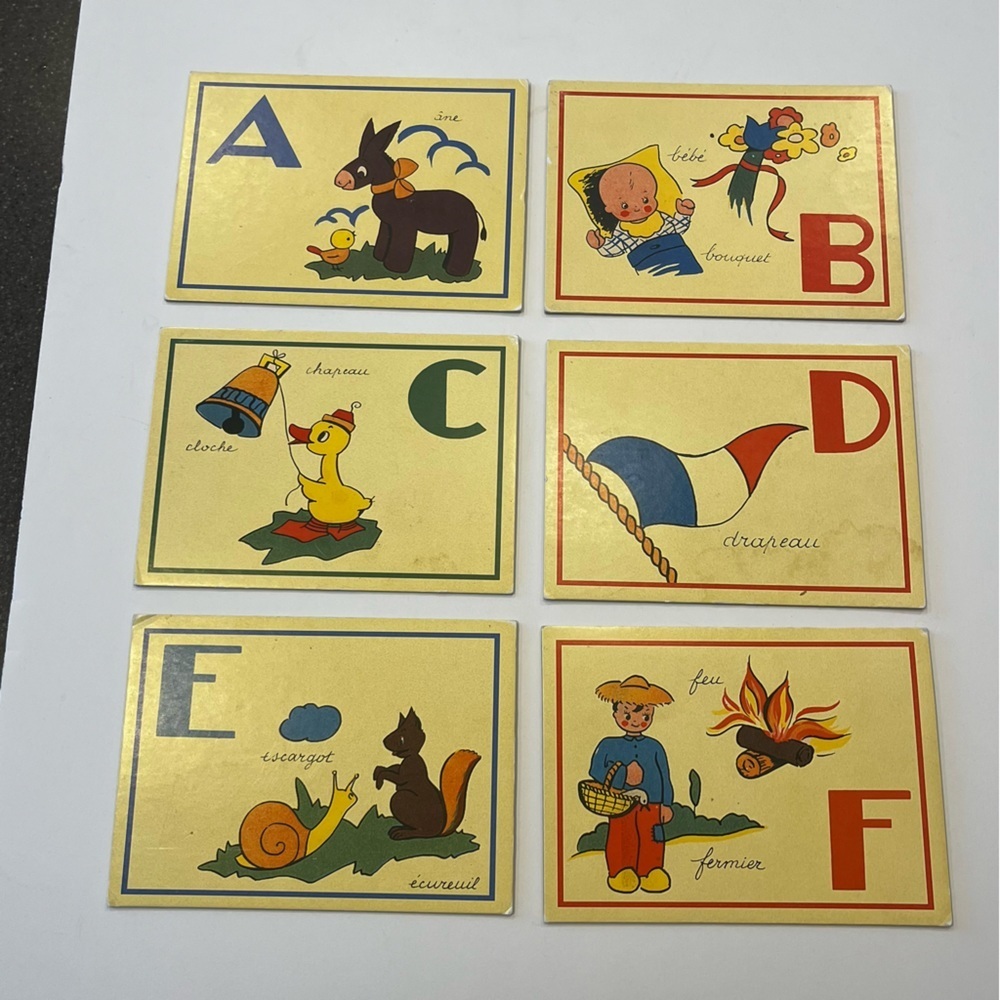 Vintage Kids French Flash Cards A-Z Thick Cardboard Colorful Picture - Picture 2 of 6